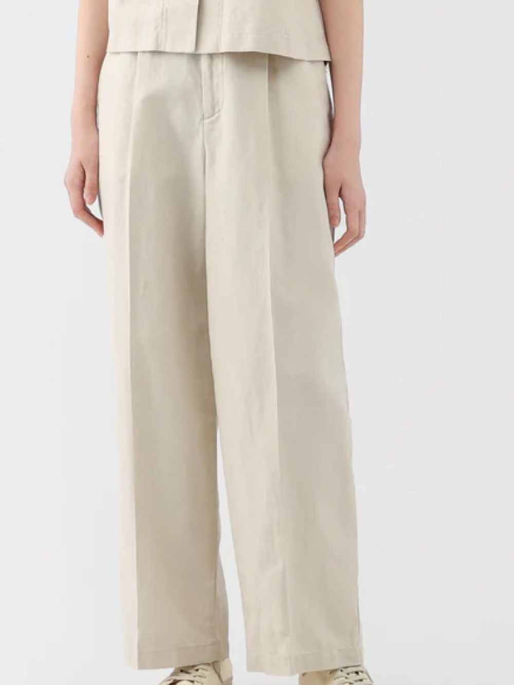 Muji Women's Hemp Blend Twill Darted Wide Pants
